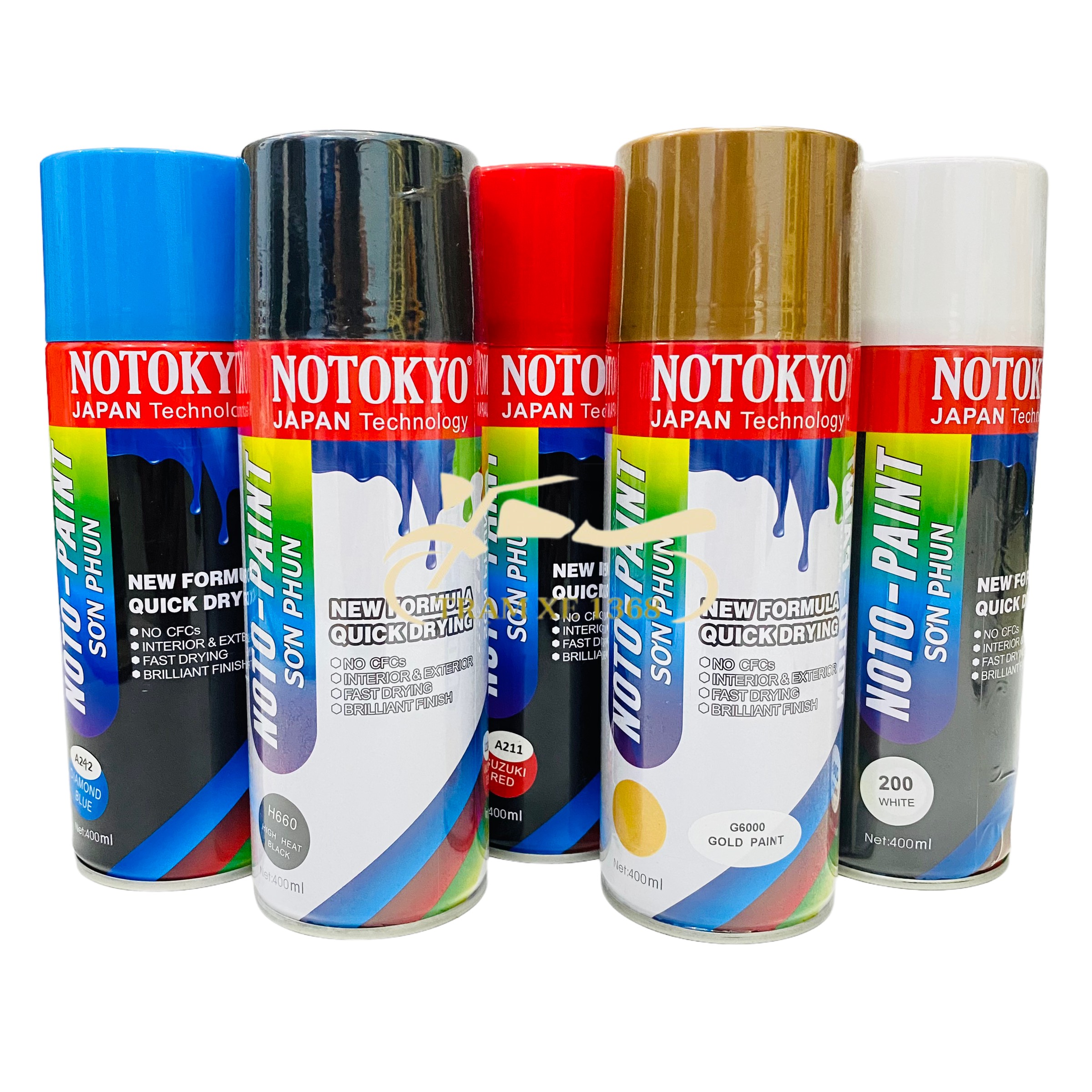 Sơn xịt NOTOKYO đủ màu đen bạc trắng đỏ xanh...có vòi phun chống chảy, khô nhanh, bám dính tốt trên nhiều bề mặt, dễ dàng sử dụng