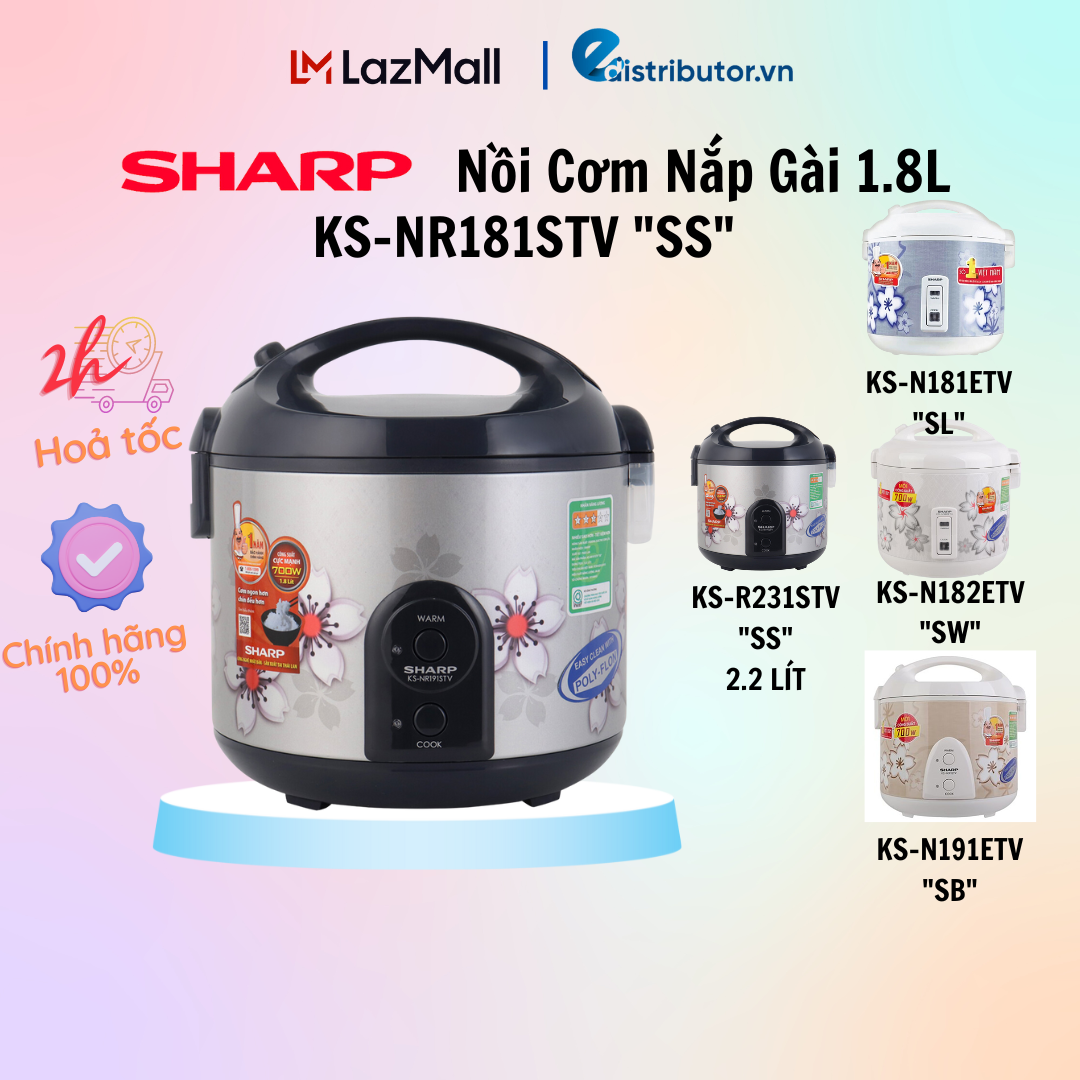 Nồi cơm điện sharp ks-nr181stv ss - 1.8 lít - nồi cơm diện 1.8 lít - 700w tiết kiệm điện-lòng nồi chống dinh - hàng chính hãng