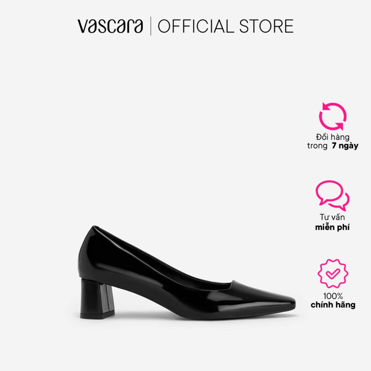 Vascara giày bít mũi nhọn gót vuông polished style - bmn 0581