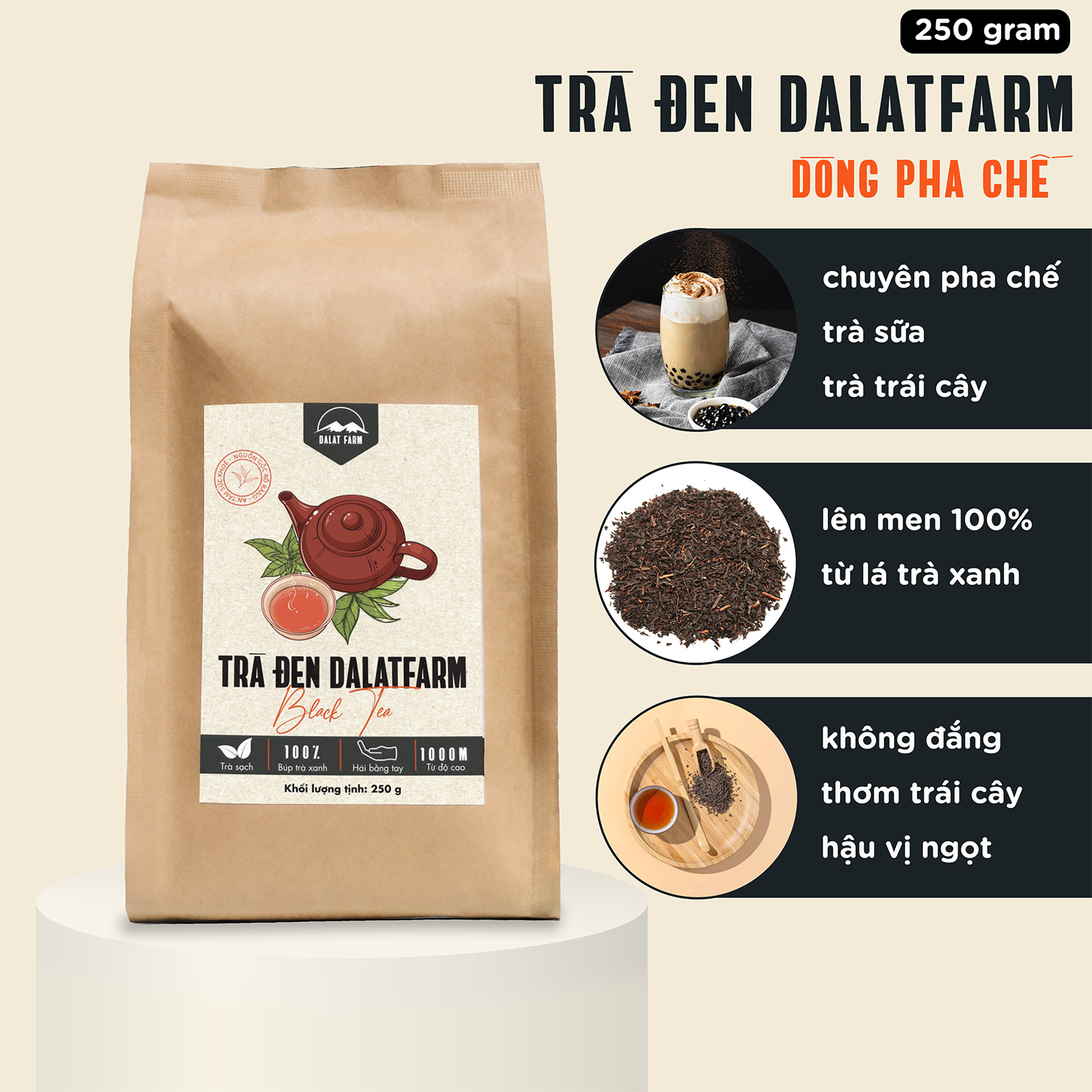 Trà Đen DalatFarm - Túi 250 g  Dòng pha chế  
