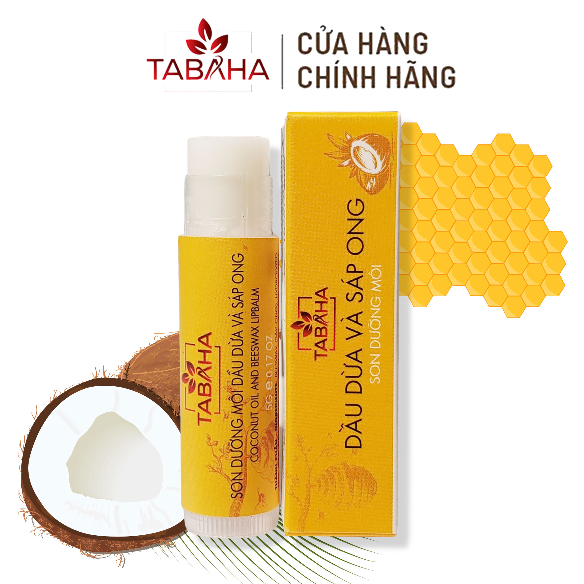 Son Dưỡng Môi Dầu Dừa Và Sáp Ong TABAHA 5g Chống Khô, Nứt Nẻ, Môi Mềm Mịn Tự Nhiên