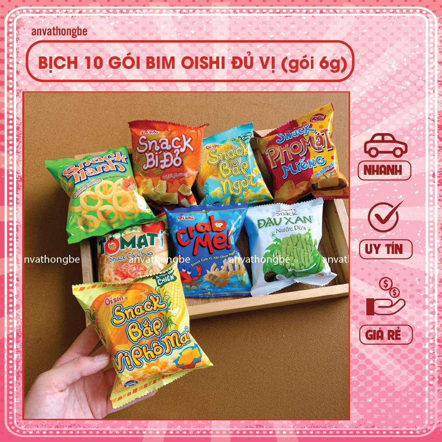 Bịch 10 gói bim bim oishi đủ vị