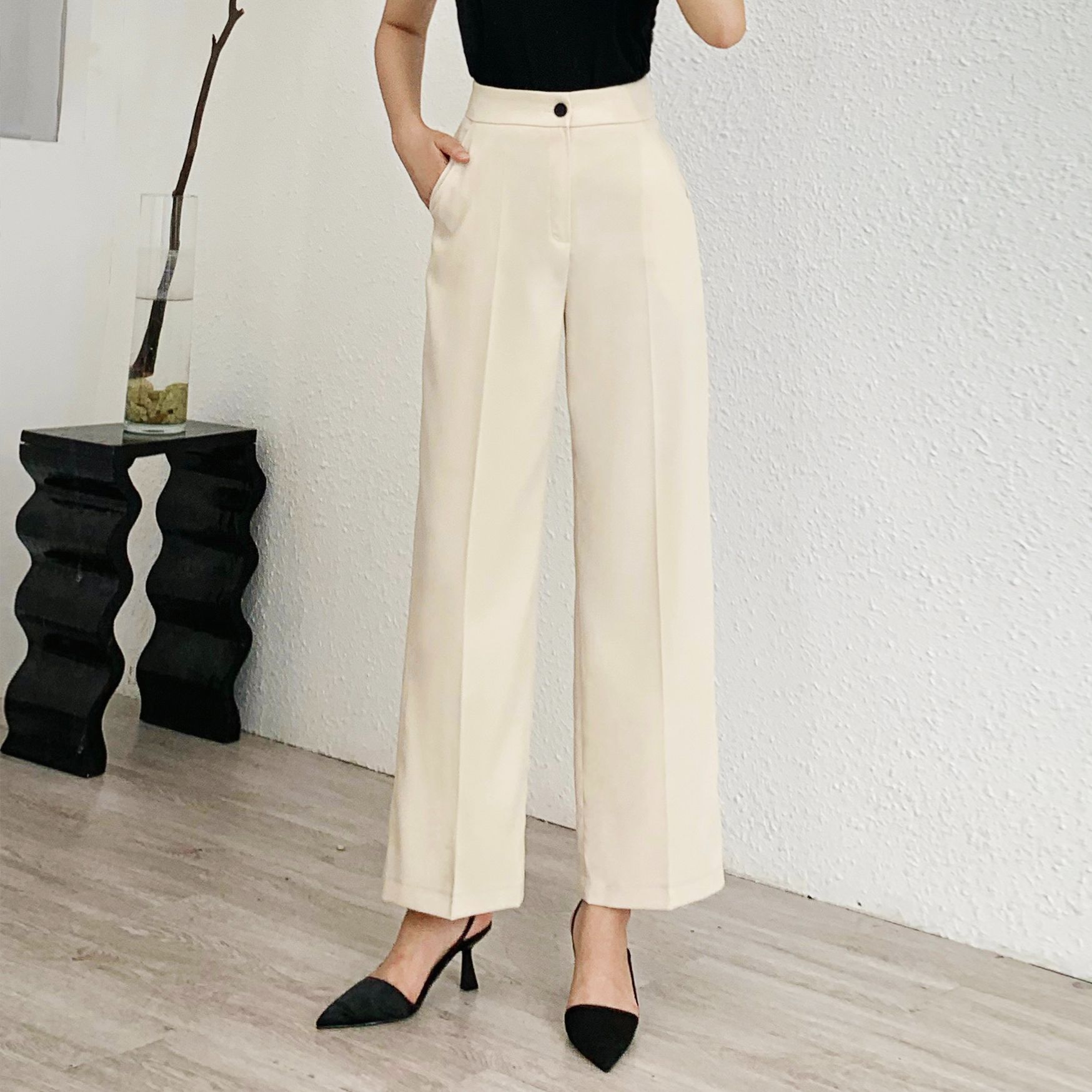 Maiimer - Quần ống suông màu be Stella