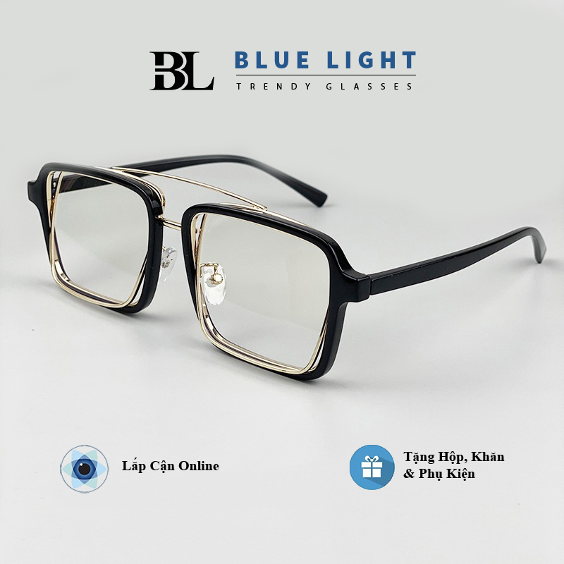 Kính Giả Cận Gọng Kính Cận Nam Nữ Mắt Vuông To 2 Khung Cá Tính Đen Trong Suốt Không Độ Hàn Quốc - BLUE LIGHT SHOP
