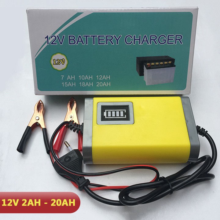 Sạc Bình Ắc Quy 12V Cho Ắc Quy Xe Máy, Xe Điện, Quạt Tích Điện Dung Lượng 2AH Đến 20AH - Tự Ngắt Khi Bình Đầy