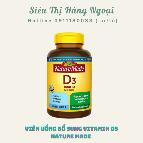 Viên Uống Bổ Sung Vitamin Nature Made Vitamin D3 650v (mẫu mới) – Mỹ