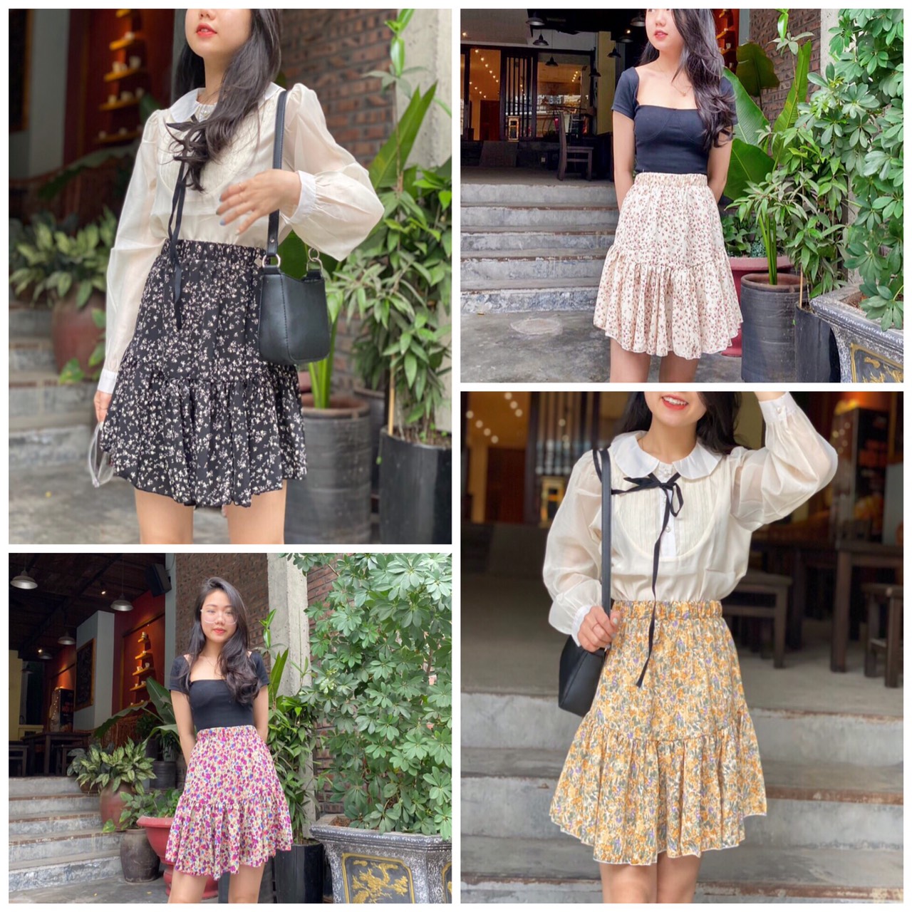Chân Váy Hoa Nhí Vintage Hai Lớp FREESHIP Chân Váy Ngắn Phong Cách Hàn