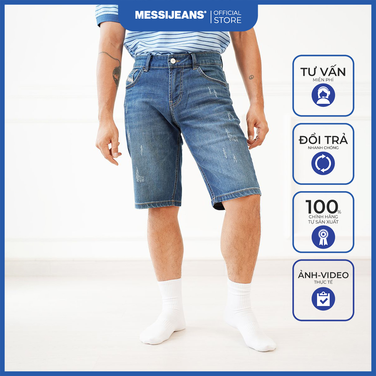 Quần short jeans nam trơn messi mjb0222-22