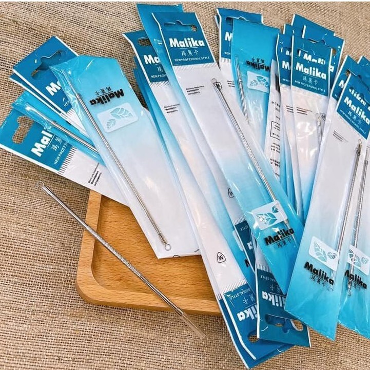 COMBO 10 Cây nặn mụn Malika 2 đầu bằng thép không gỉ que nặn mụn malika chuyên dùng cho Spa