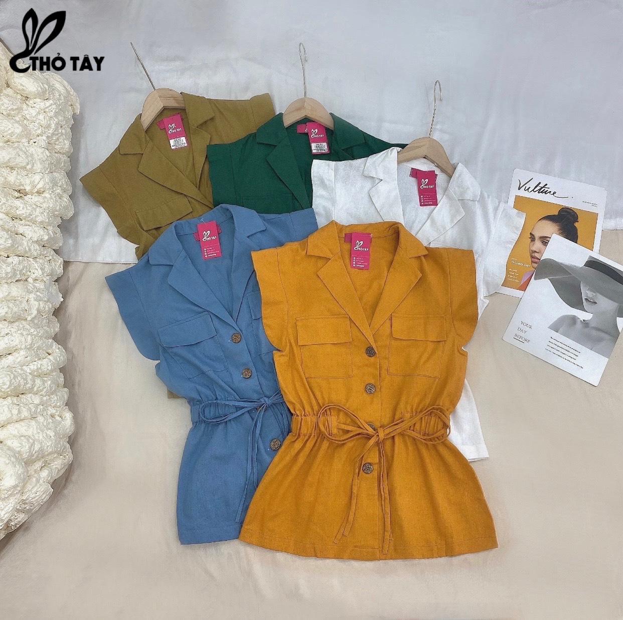 Áo kiểu nữ linen rút eo - thỏ tây a209cx398