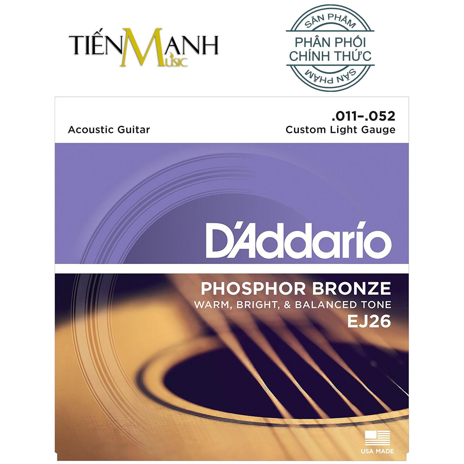 D'Addario EJ26 Dây Đàn Guitar Acoustic Cỡ 11 - Hãng phân phối chính thức (Phosphor Bronze Strings Ghi-ta .011-.052 - Cam kết 100% chính hãng USA - Quét QR code trên bao bì để xác nhận bộ dây chính hãng)