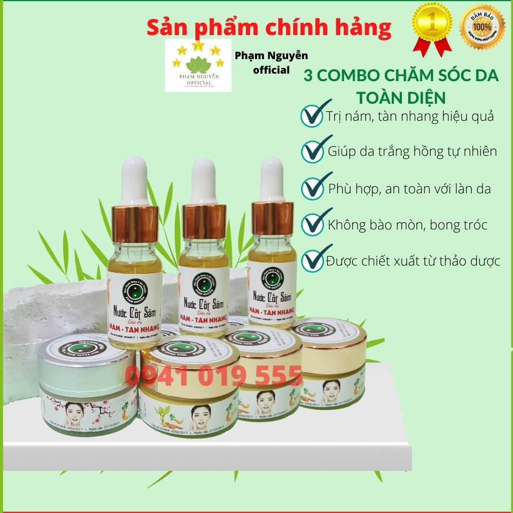 3 combo kem chuyên dưỡng trắng, làm mờ nám, tàn nhang, mụn đông y gia truyền phạm nguyễn