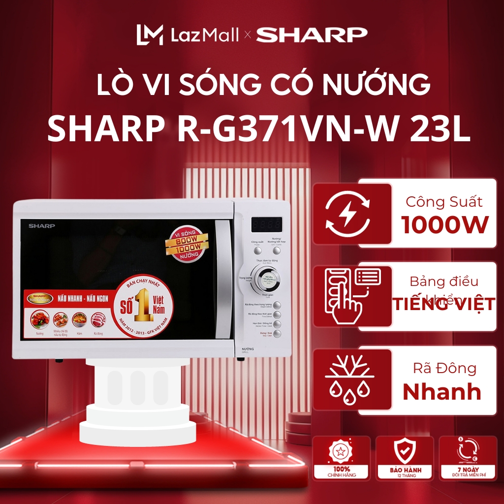 Lò vi sóng sharp r-g371vn-w 23 lít | lò nướng g371vn màu trắng | lò vi sóng có nướng g371 công suất 1000w