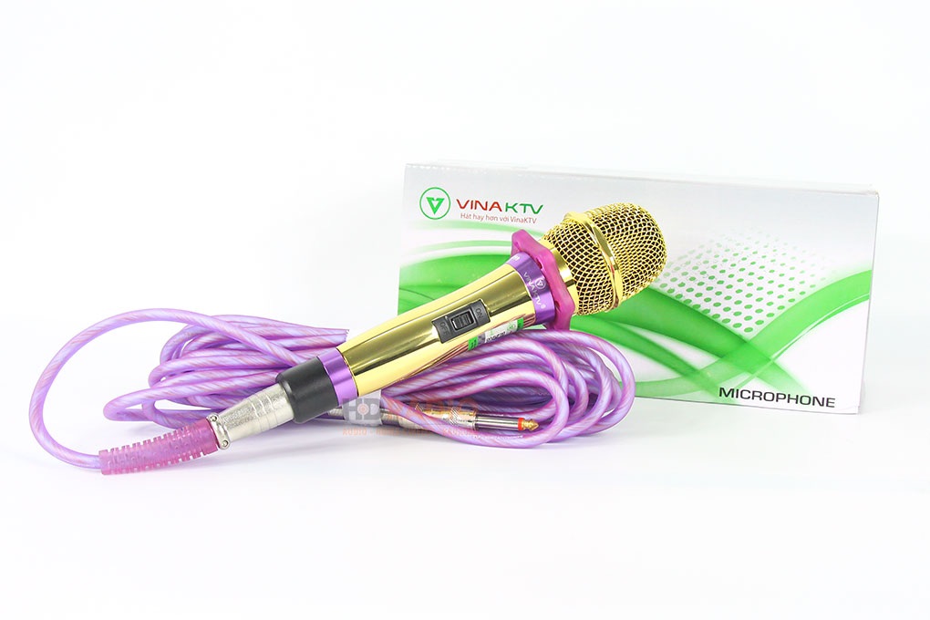 Micro có dây VinaKTV VN 999 - Mic cao cấp, vỏ kim loại, dây chống nhiễu, chống hú tốt
