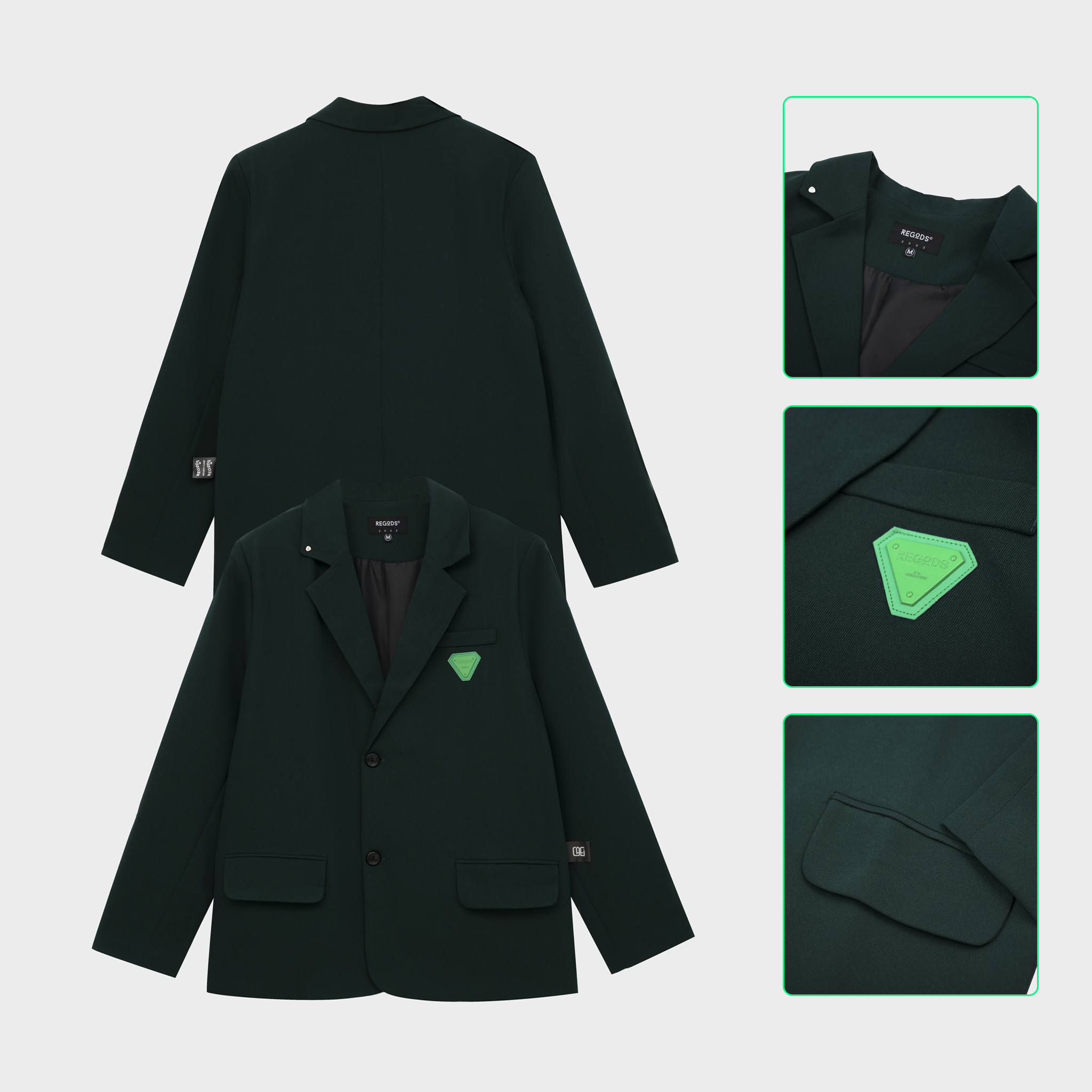 Áo khoác blazer có độn vai thêu REGODS form rộng unisex nam nữ vải Flannel 2 lớp - Blazer Tag