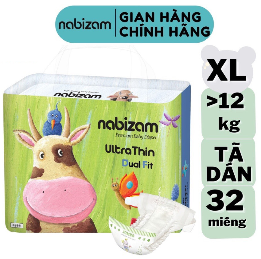 Tã bỉm dán Nabizam Ultrathin nội địa Hàn Quốc cho bé trên12kg, Size XL - 32 miếng
