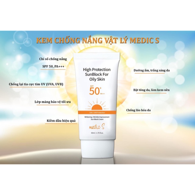 Kem chống nắng vật lý Medic S dùng cho da dầu