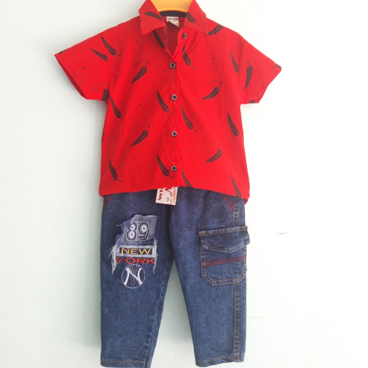 [HCM]Set áo sơ mi quần jean bé trai 6-18kg. Vải kaki thun jean thun giãn nhẹ. Họa tiết trẻ trung năng động. Kim shop 2020