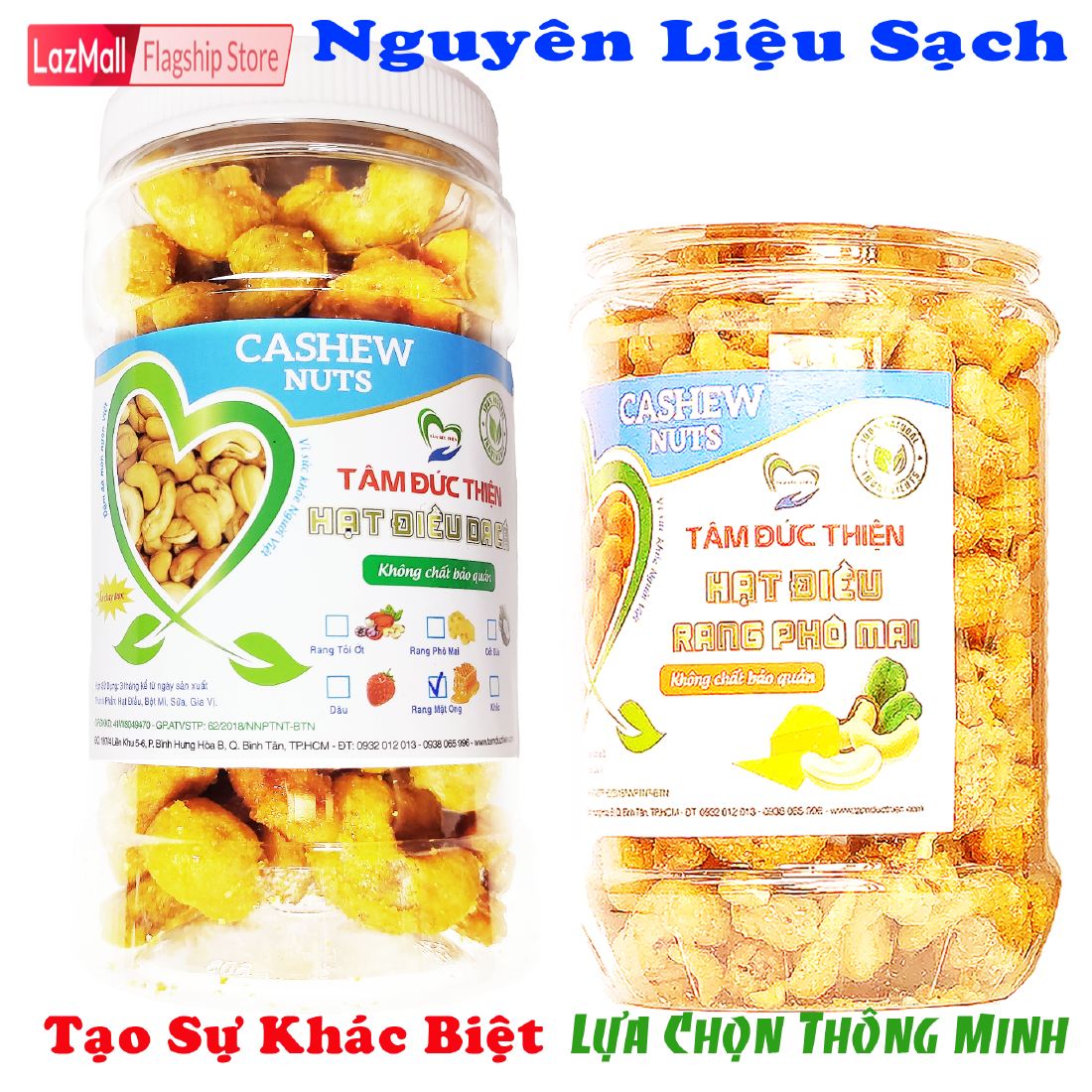 Combo 2 Hộp: Hạt Điều Da Cá Rang Mật Ong 230GR và Hạt Điều Phô Mai 250GR Tâm Đức Thiện Thực Phẩm Ăn Liền đồ ăn vặt Lazada bánh kẹo quà Tết