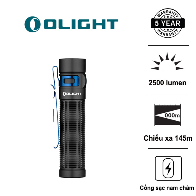 Đèn pin OLIGHT BATON 3 Pro Max độ sáng 2500 lumen chiếu xa 145m pin sạc
