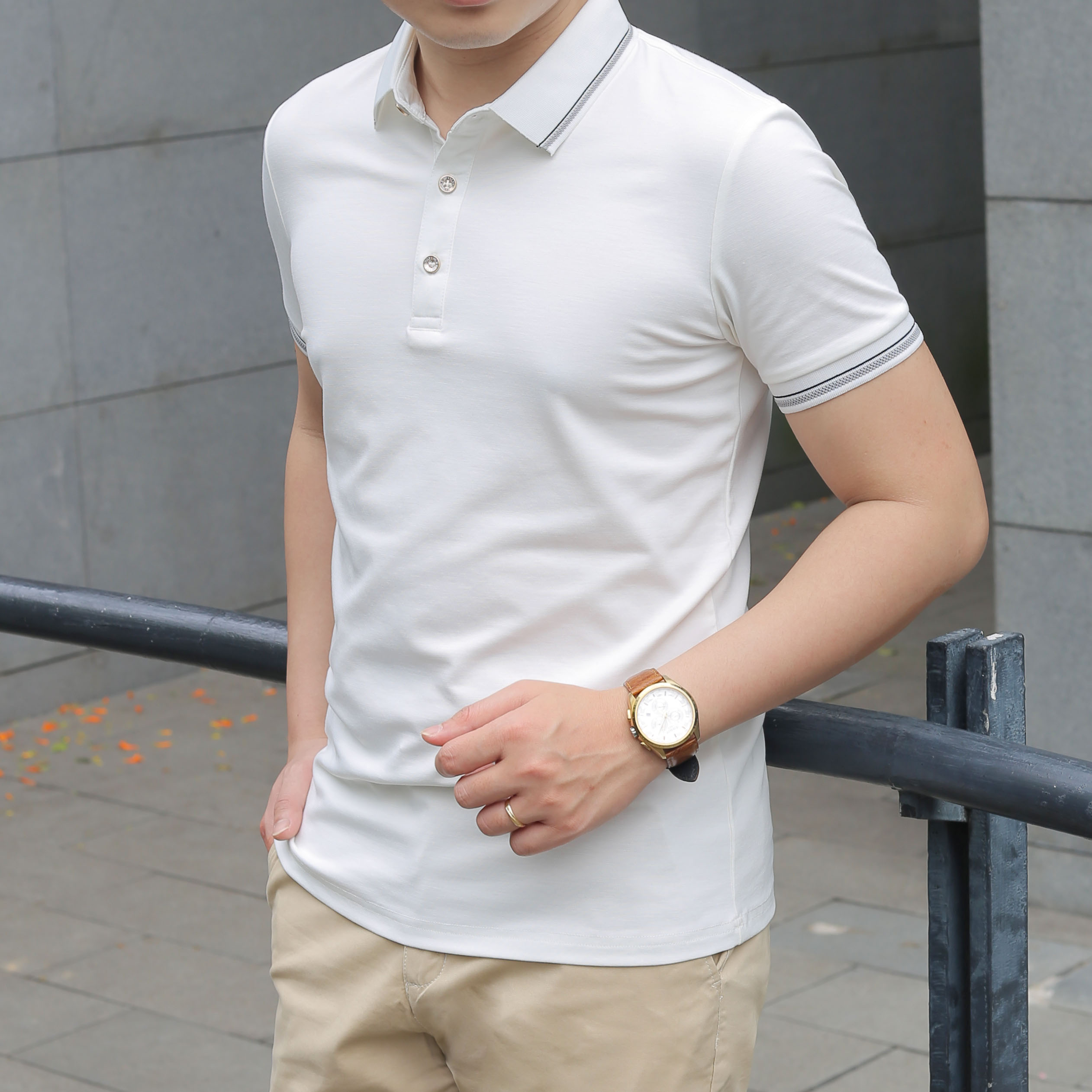 [4.4 HOÀN TIỀN 15%]Áo polo Zentoman cộc tay cotton co giãn cao cấp, mềm mịn trắng trơn