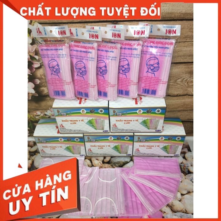 Khẩu trang y tế màu hồng 4 lớp