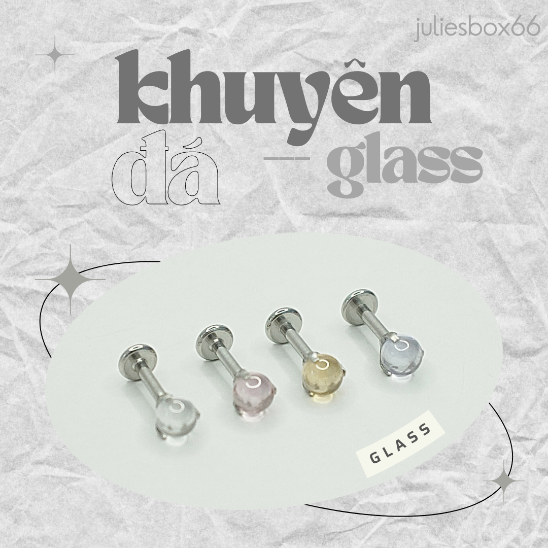 [1 CHIẾC] Khuyên Tai Nam Nữ Đá Glass Tragus Bệ Bấu Thân Bạc Unisex Cá Tính Không Gỉ Không Ngứa Không Bay Màu Julies Box 66