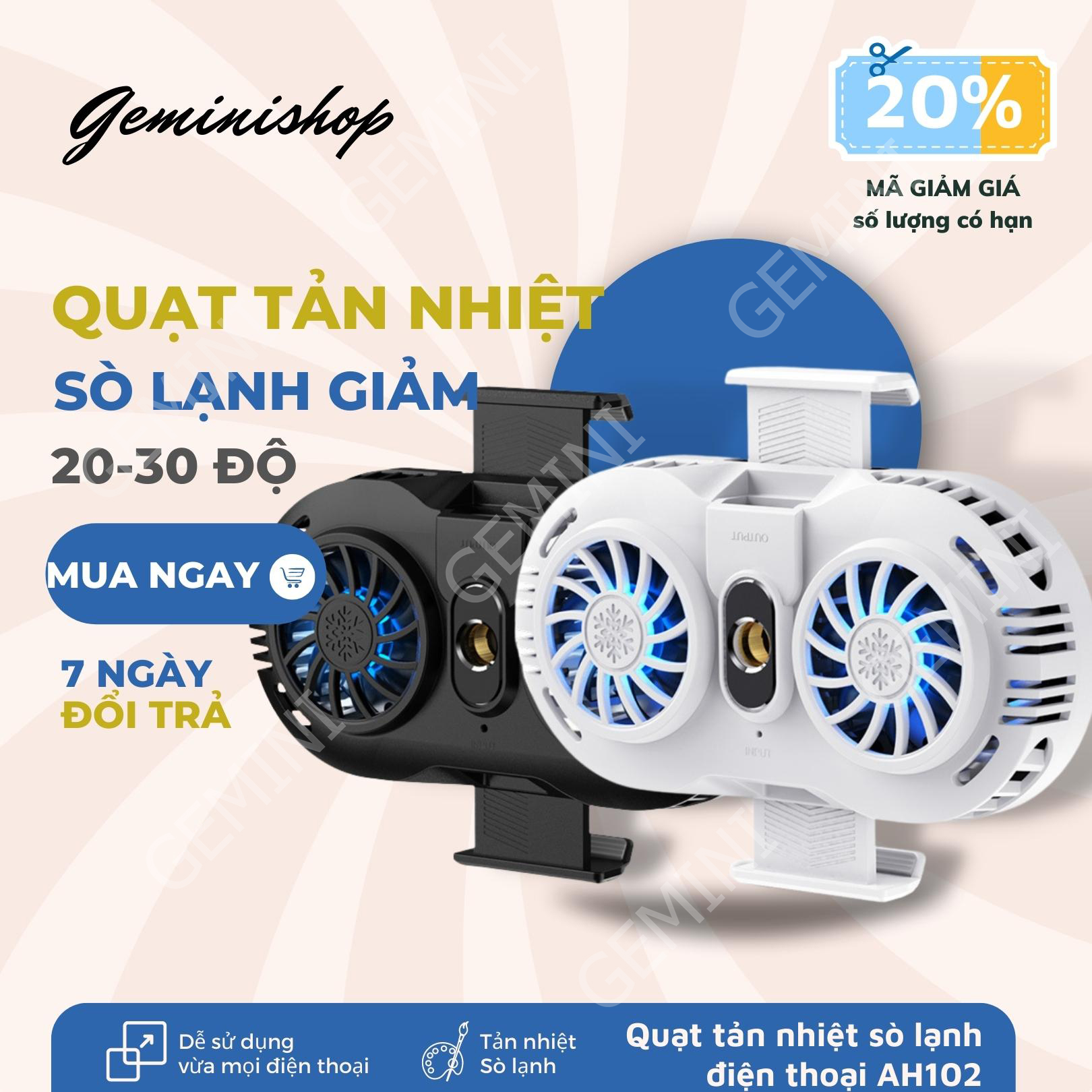 Quạt tản nhiệt điện thoại 2 quạt sò nóng lạnh memo AH102 Gaming giá rẻ GEMINI SHOP