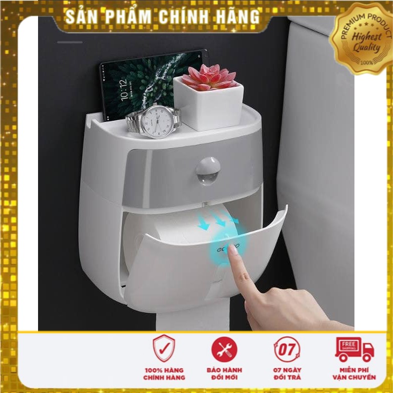 Bảo Hành 6 Tháng Hộp đựng giấy vệ sinh dán tường Ecoco ✨ Hai tầng, ngăn chứa giấy lớn, có khe để điện thoại