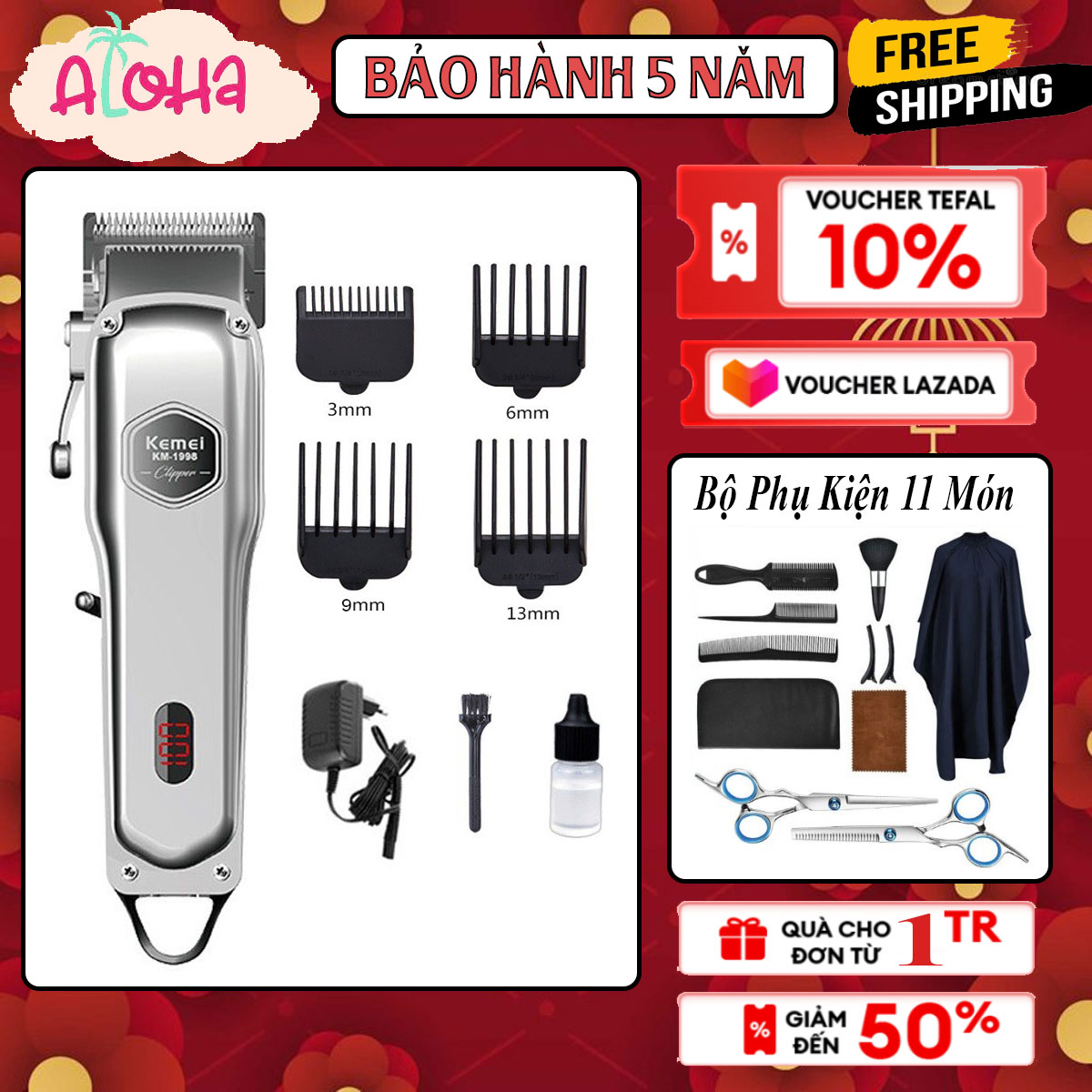 Tông đơ cắt tóc cao cấp KM - 1998, Tông đơ cắt tóc nam- Tông đơ cắt tóc loại tốt - Tông đơ cắt tóc chính hãng - Tăng đơ hớt tóc