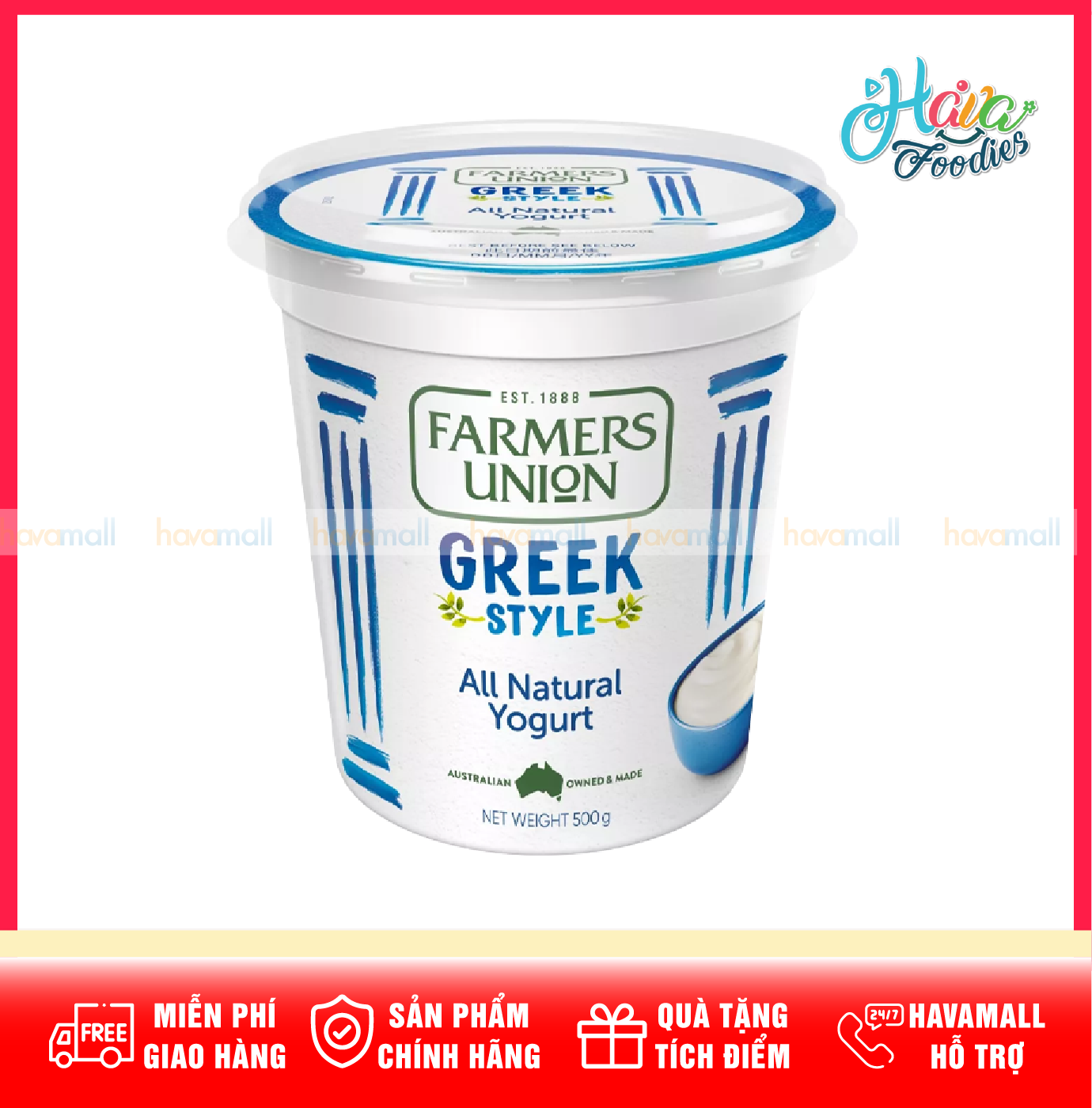 Sữa Chua Hy Lạp Tự Nhiên Nhập Khẩu Úc Farmers Union 500g – Farmers Union Greek Style All Natural Yogurt