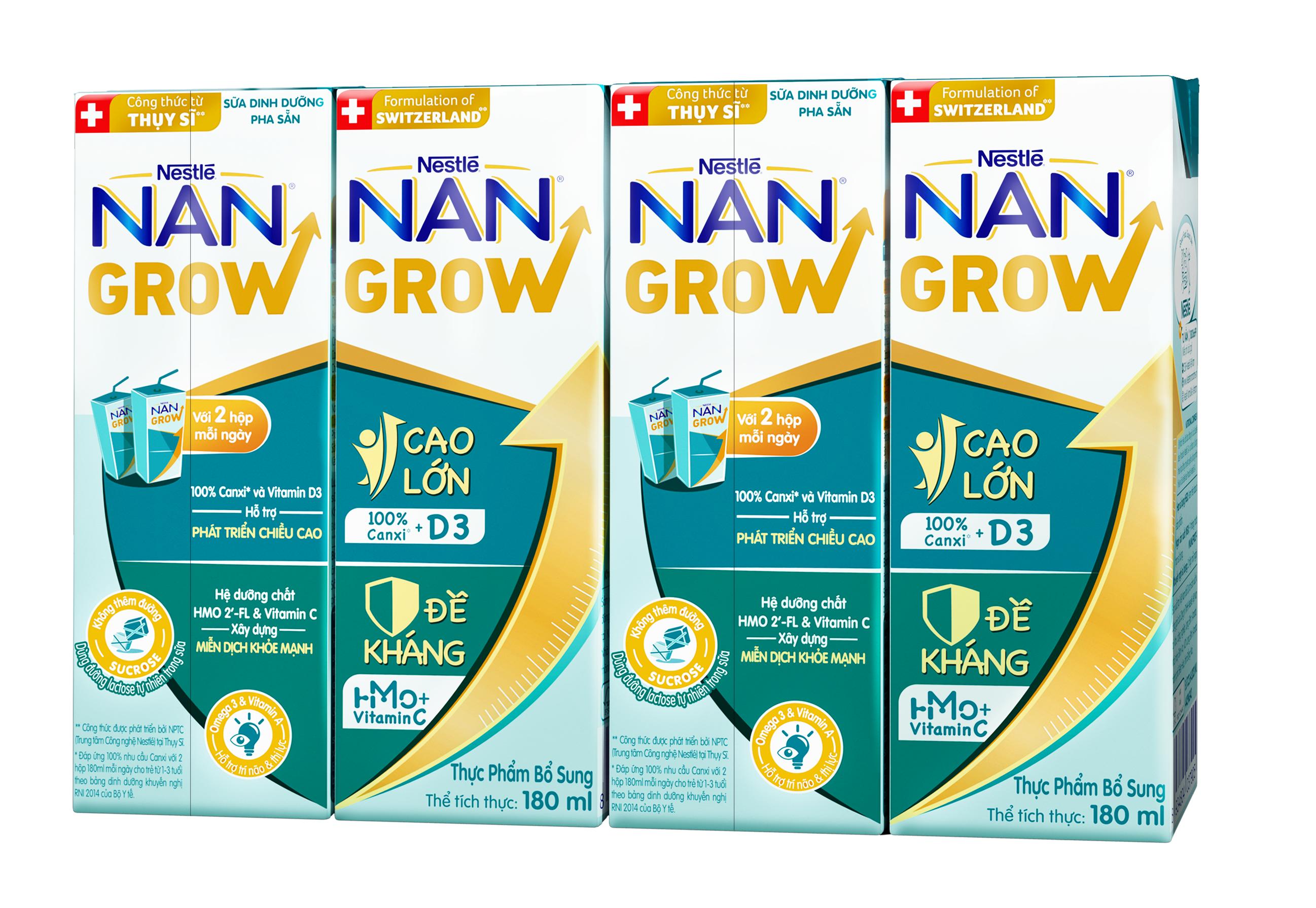Lốc 4 hộp sữa pha sẵn nestlé nangrow 180ml/hộp sữa mát công thức từ thụy sĩ 100% canxi giúp bé cao lớn vượt trội