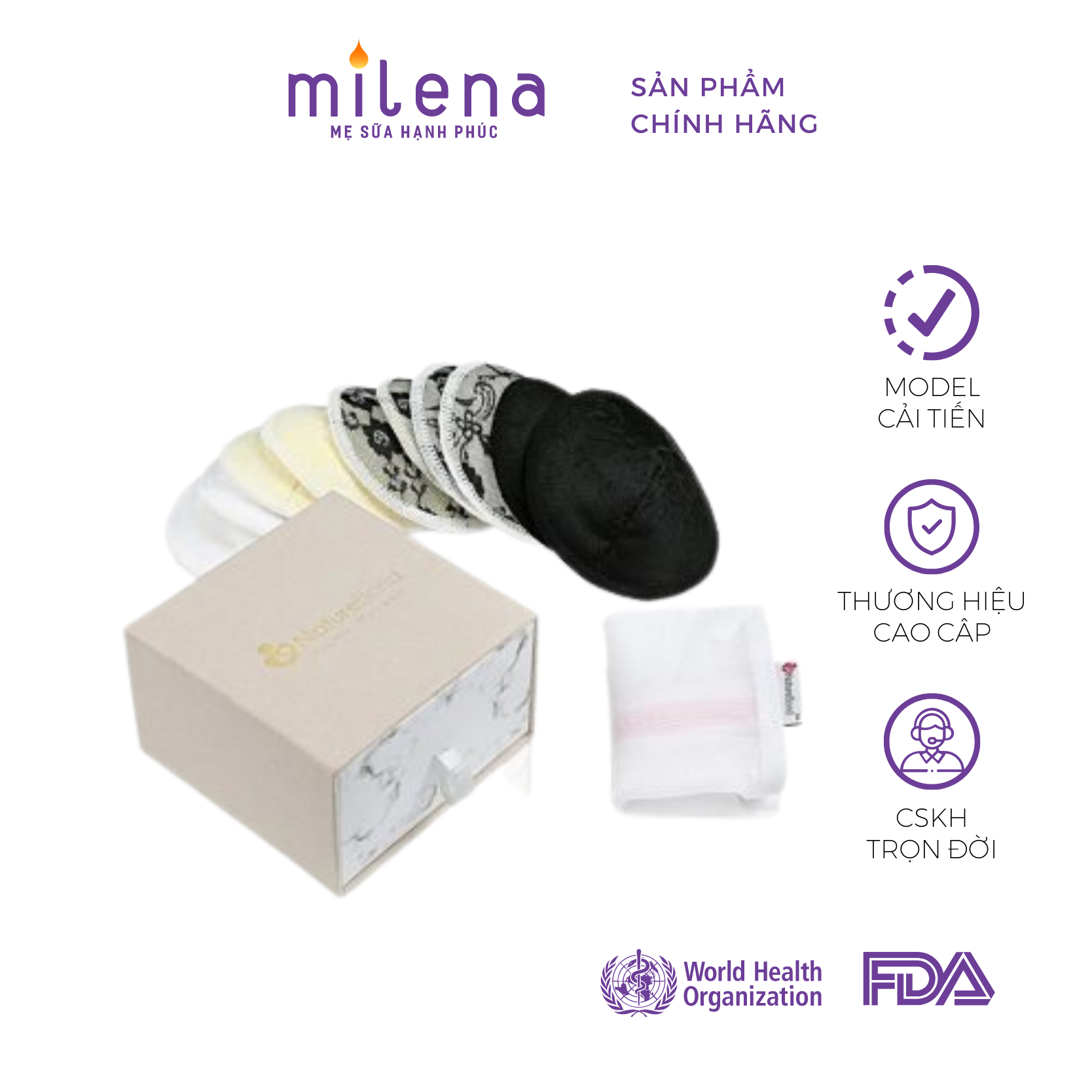 Miếng lót thấm sữa giặt được NatureBond FDA Hoa Kỳ Cotton Tre tự nhiên kháng khuẩn 10 tấm, 5 thiết kế tinh tế