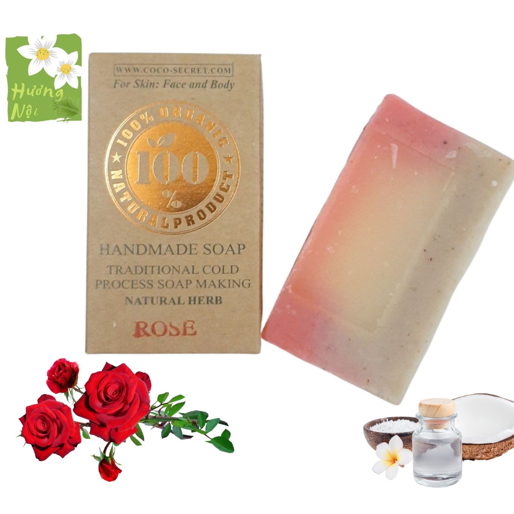 [HCM]Xà bông dừa hoa hồng giảm mụn dưỡng da Coco Secret 100g
