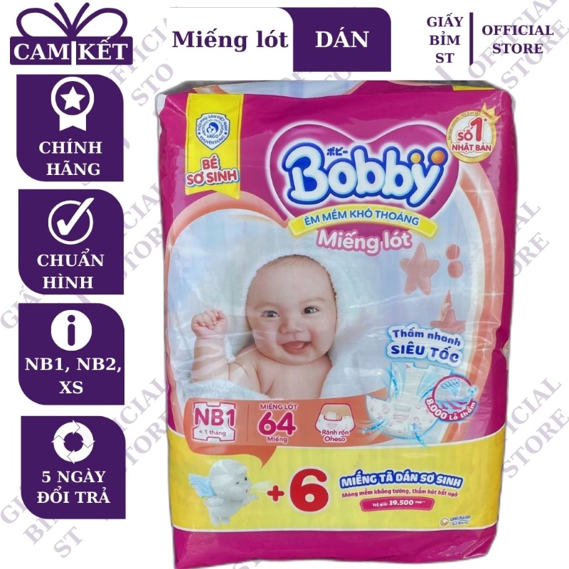 Miếng lót, tã dán bobby newborn sơ sinh size xs70, nb1 108, nb2 40