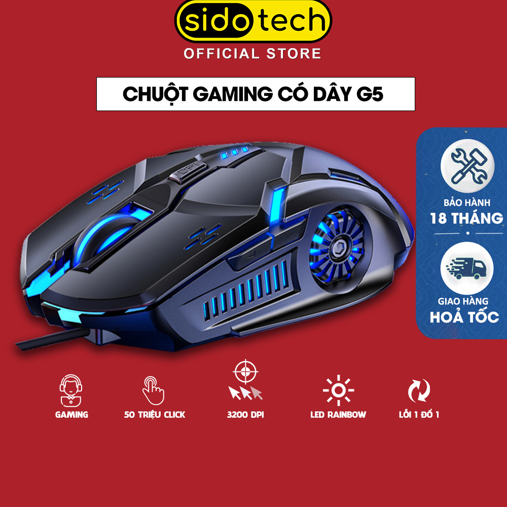 Chuột máy tính gaming có dây game thủ SIDOTECH 3200DPI chế độ LED 7 màu, thiết kế 6 nút bấm tiện dụng khi chơi game lướt web làm việc văn phòng tương thích máy tính laptop - Hàng Chính Hãng