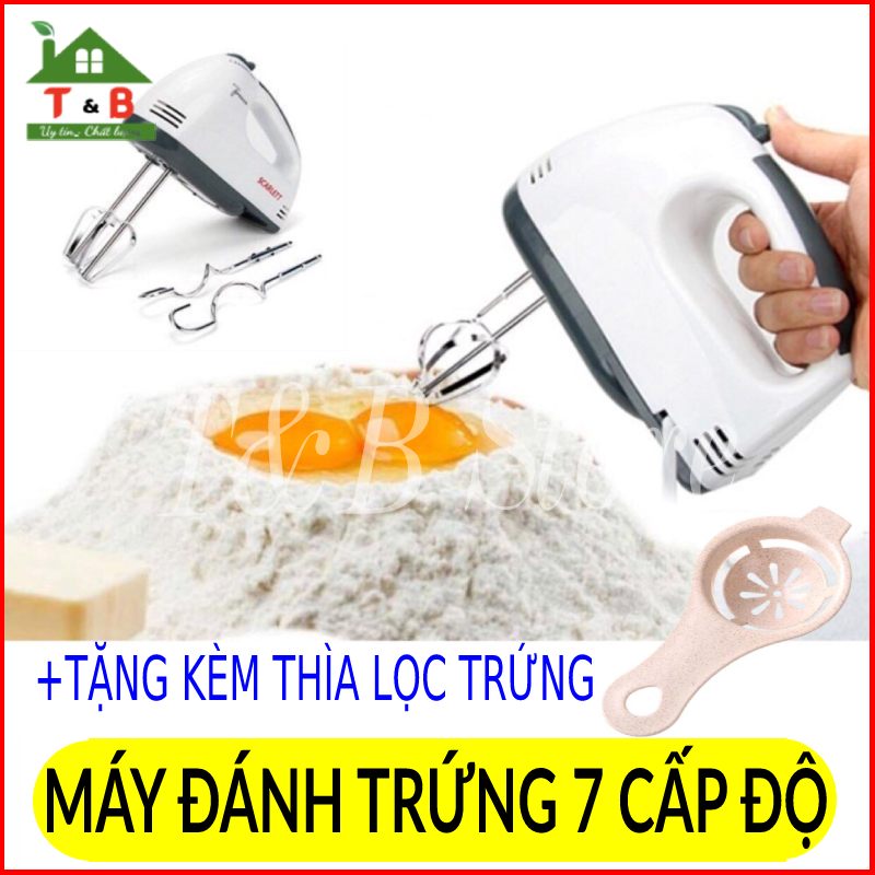 Máy đánh trứng, máy đánh trứng cầm tay 7 cấp độ tặng kèm thìa lọc trứng có thể quấy bột, quấy bánh làm kem trộn, máy đánh trứng mini