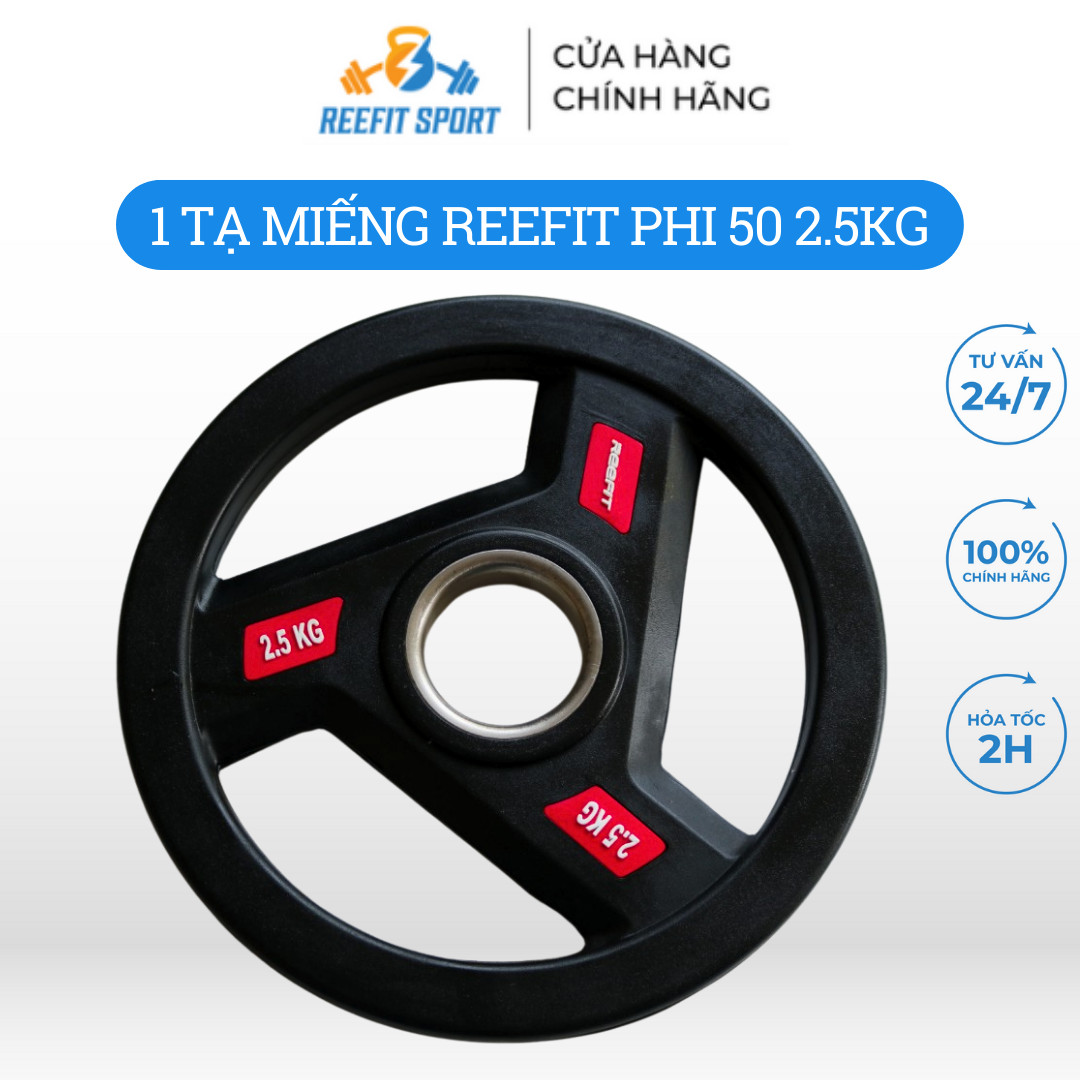 Tạ đĩa tạ miếng tạ bánh cao su 3 lỗ phòng tập Reefit 2.5kg phi 50