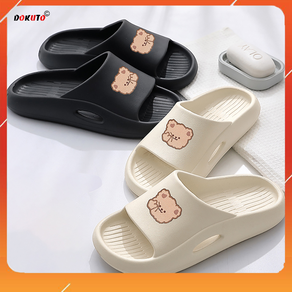 Dép bánh mì quai ngang nam nữ gấu thời trang họa tiết 3 màu dễ thương đế đúc nguyên khối chống trơn trượt giá rẻ