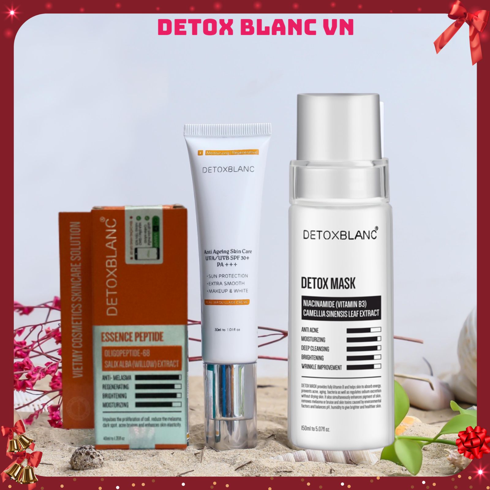 Bộ dưỡng trắng làm mờ nám, tàn nhang (Detox Mask+Serum nám+Kem chống nắng) Detox blanc