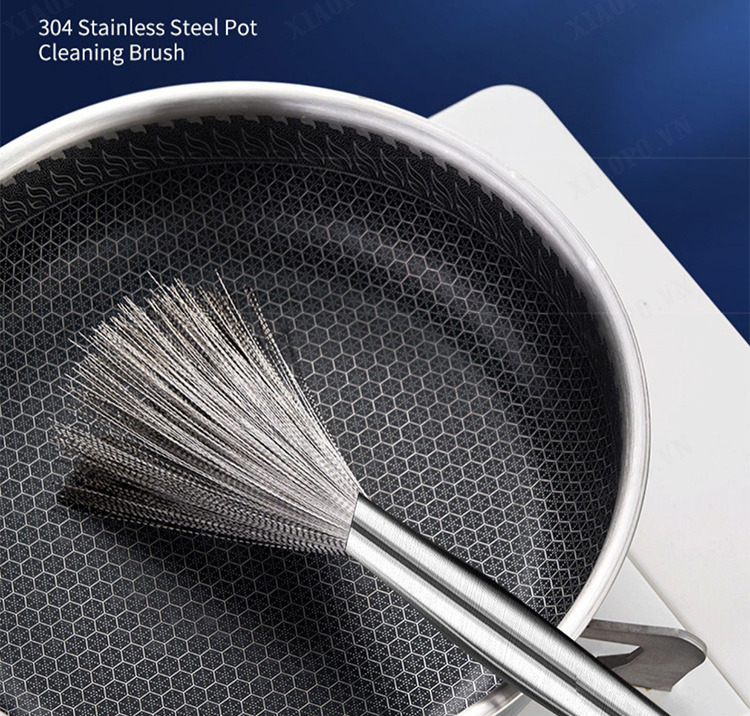 Kitchen Cleaning Brush with Long Handle for Stainless Steel Pots