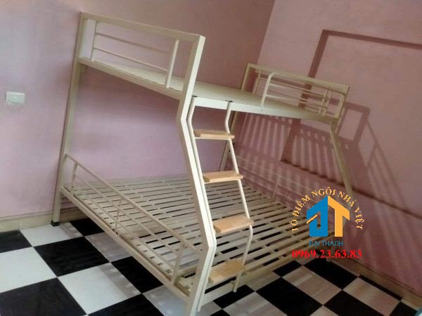 Giường  sắt tầng Trên 1m2 Dưới 1m4 Dài 2m sắt 4x8 Màu Kem cao cấp free vận chuyển TP.HCM