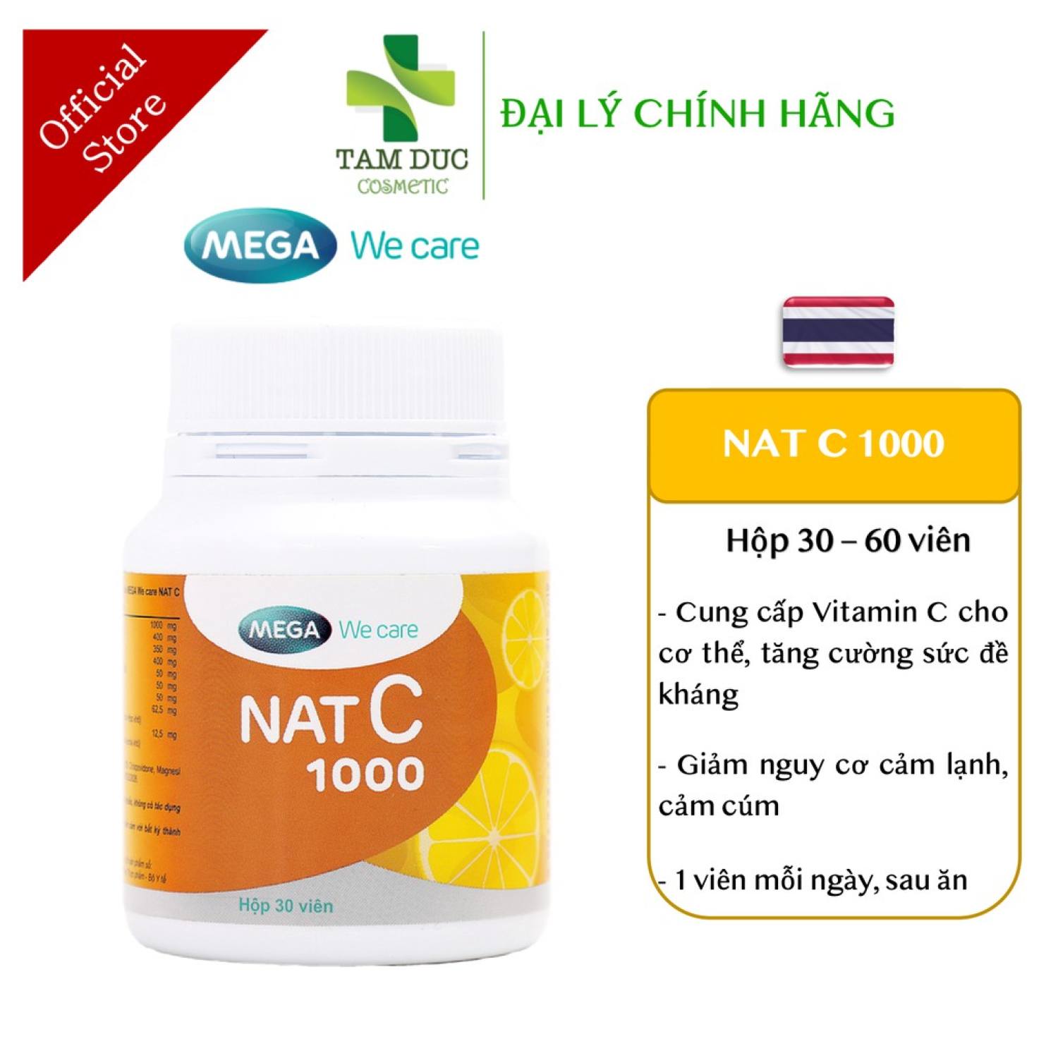 NAT C 1000 Hộp 30 - 60 viên uống Vitamin C NATC 1000mg - Mega we care