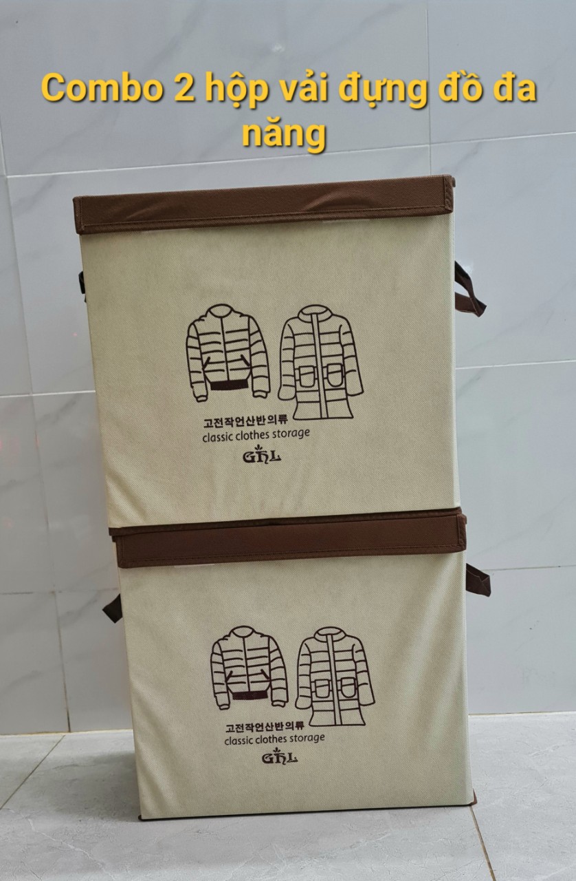 Combo 2 Hộp vải nâu đựng đồ vật dụng đa năng tiện ích