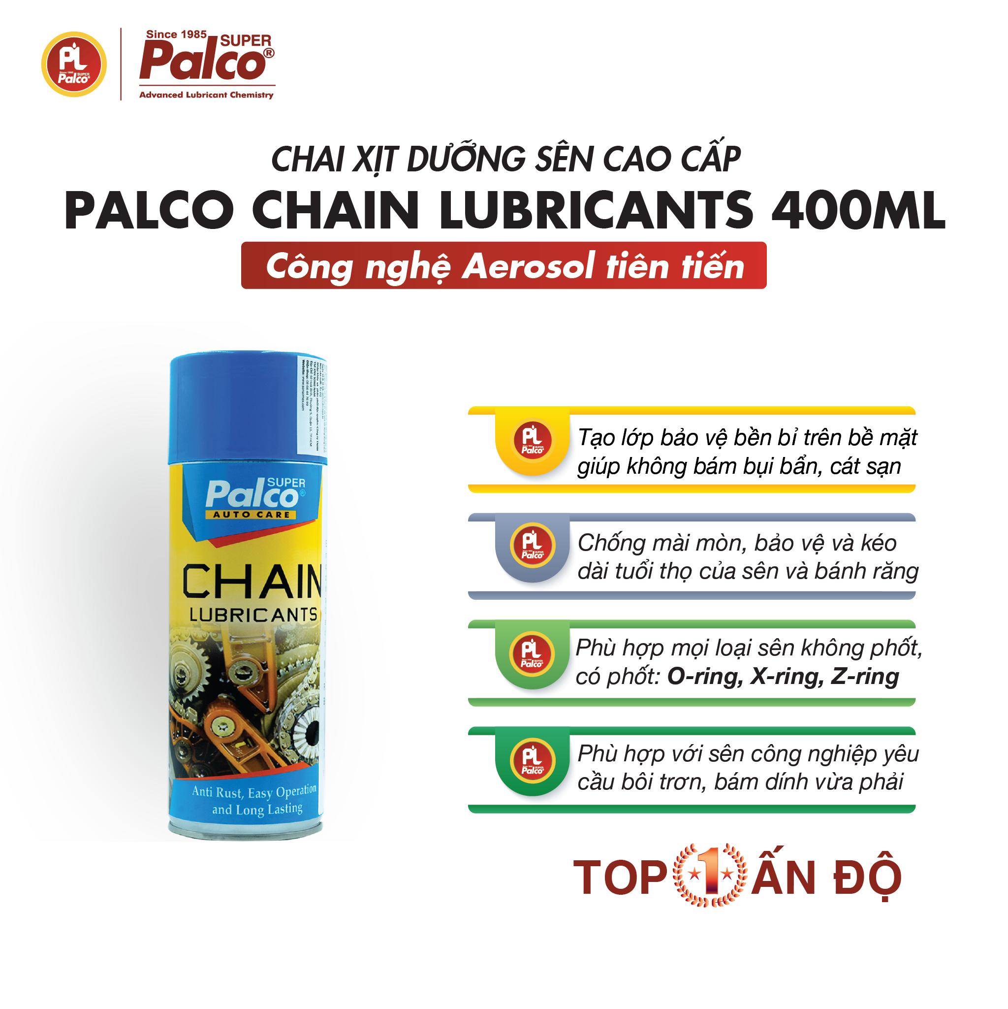 Dưỡng Sên Xe Máy PALCO CHAIN LUBRICANTS 120ml, 400ml - Chai Xịt Sên Xe Máy Winner, Exciter, Raider Satria, Sonic, Moto Nhập Khẩu Loại Tốt