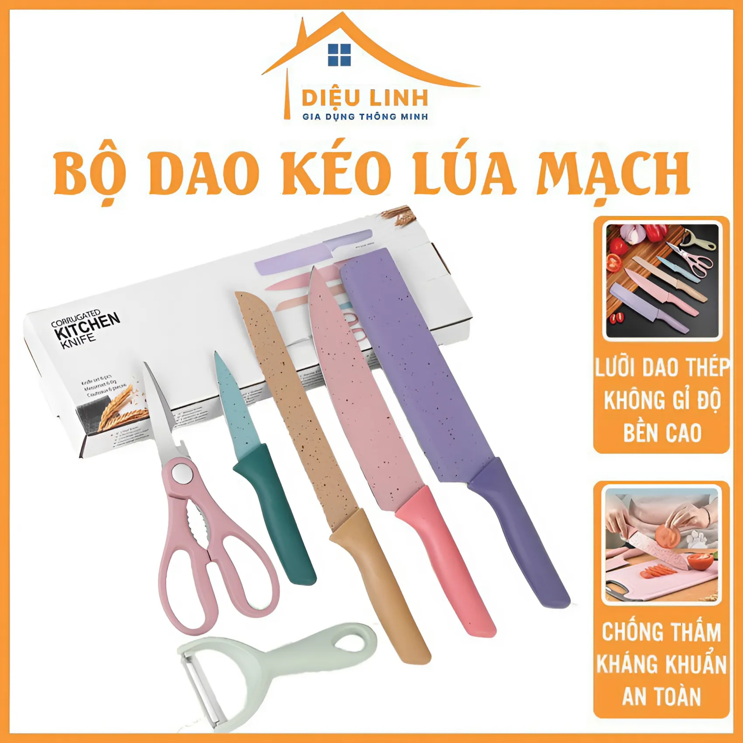 Bộ dao nhật 6 món lúa mạch bộ dao kéo everrich kitchen lúa mạch 6 món kháng khuẩn chống gỉ sét tiện lợi tramanhshop