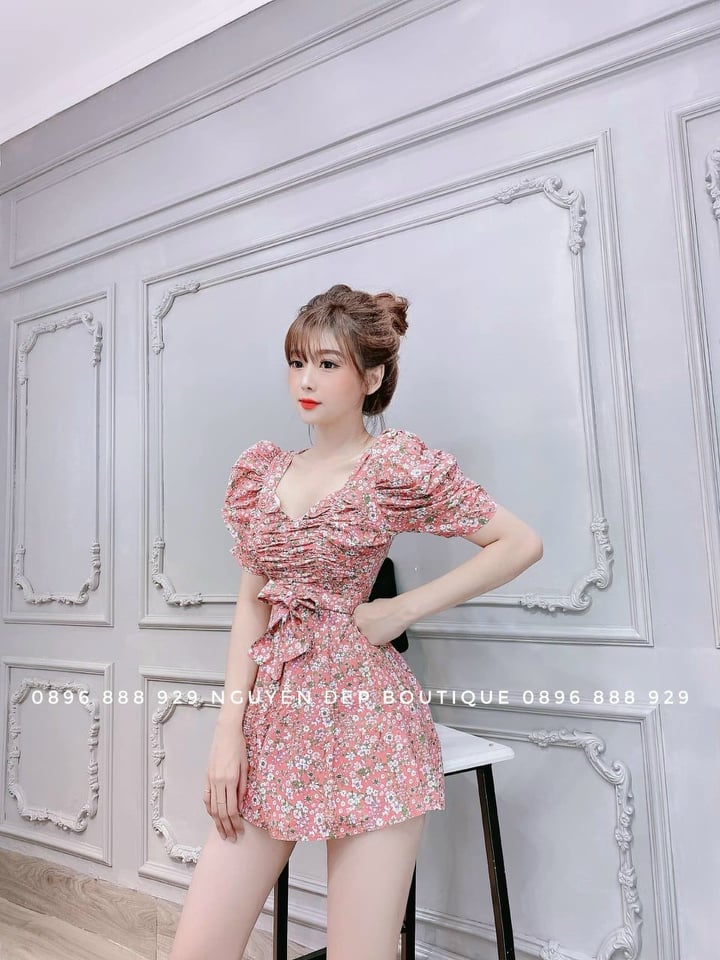 Đầm nữ lụa hoa nhún ngực siêu xinh thời trang Bambo
