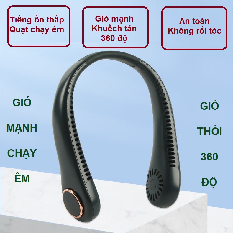 Quạt đeo cổ tích điện, quạt đeo cổ siêu mát mini 3 chức năng gió, thổi đa chiều, pin bền, cổng sạc USB tiện lợi