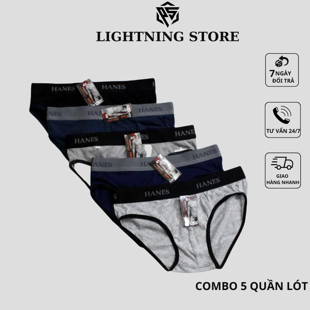 Combo 5 Quần lót nam - quần sịp nam Ha.nes cotton co giãn, lưng thun mềm mại, phù hợp với mọi lứa tuổi LIGHTNING