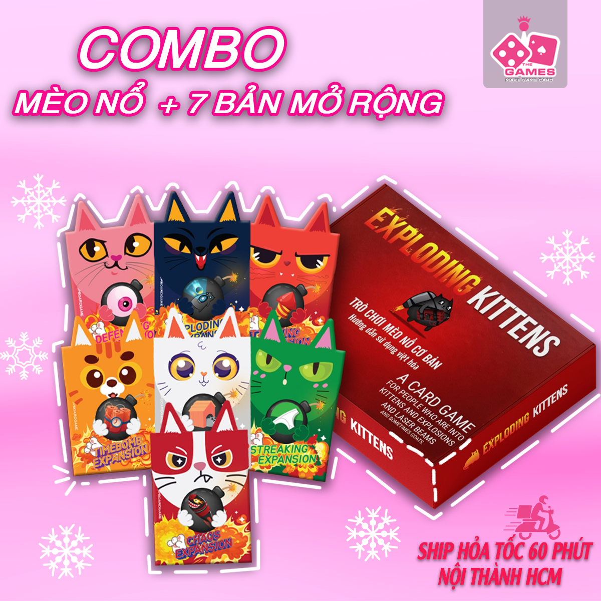 Combo Mèo Nổ + 7 Bản Mèo Nổ Mở Rộng - Boardgame Exploding Kittens hàng cao cấp